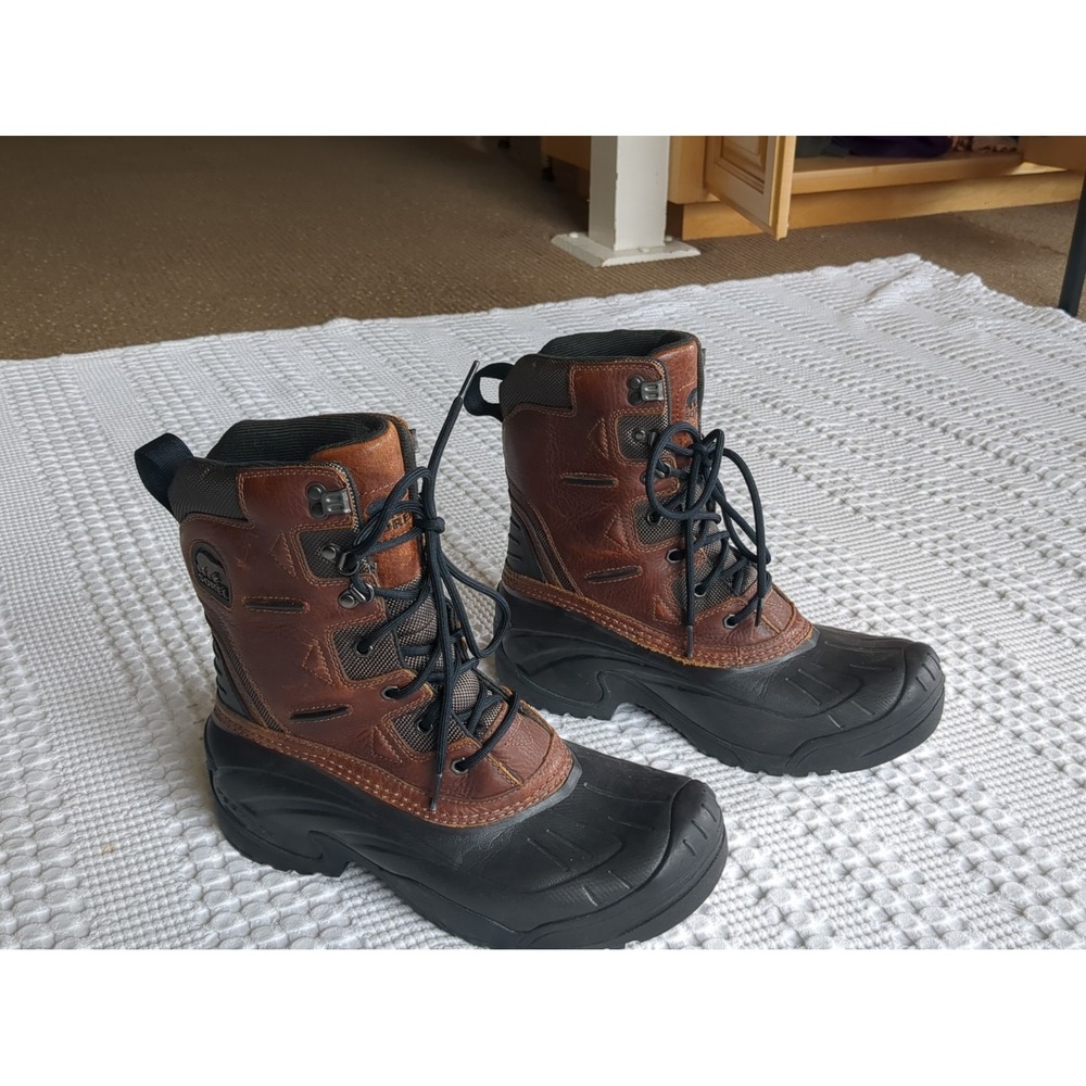 Sorel Avalanche Trail Waterproof Outdoor Leather Rubber Boots Sz 9.5 Brown Black